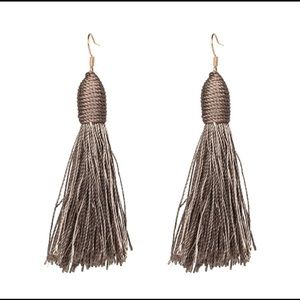 Fringe Tassel Earrings. Tan.